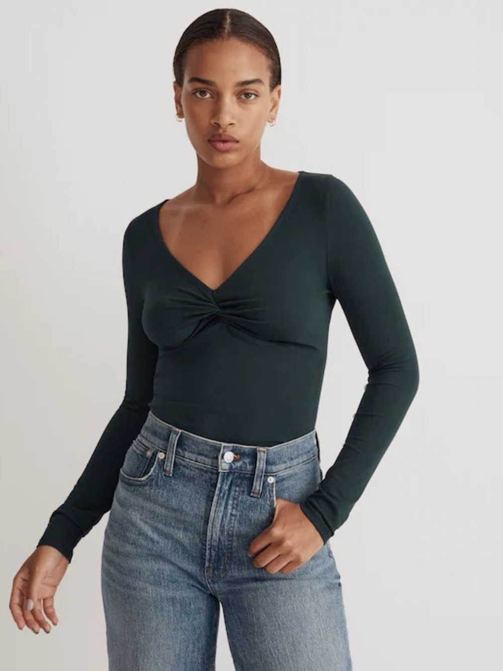 EUC Madewell Twist-Front Long-Sleeve Tee in Ancient Forest